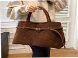 Suede Tote Bag Women Retro Dark Brown Faux Leather Tote Bag Slouchy Suede Bag with Handle Large V1259-DP01-A-2670