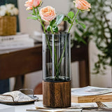 Black wood base vase, cylindrical glass vase, home decor vase, flower vase, high quality vase, V1102-116-BLA-51717