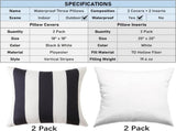 18" x 18" Throw with Inserts, Pack of 2 Outdoor Waterproof Striped Pillow, Square Decorative V1258-DP02-C-3211