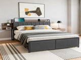 Artiss Metal Bed Frame Queen Size with 2-Tier Hidden Storage with Charging Station MBED-C-SOT-Q-GY-ABC