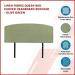 Linen Fabric Queen Bed Curved Headboard Bedhead - Olive Green V63-839811