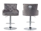 Elegant Swivel Bar Stool Velvet Airlift Counter Height Bar Kitchen Dining Chair - 1 unit V767-XJJ613-GY-G1