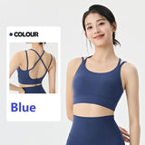 Blue L Size One-piece sports bra with thin straps - Nylon - Fixed Cup, Adjustable Back Closure, V888-ELOSUNG56201-7
