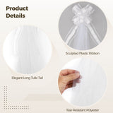 12PCS White Wedding Pew Bows with Long Tulle Tails, Big Pull String Chair Bows, Long-lasting V1369-AZ3-W-08722