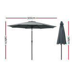 Instahut 3m Outdoor Umbrella Beach Pole Garden Patio Tilt Charcoal UMB-POLE-3-TIL-CO