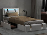 Levede Single Bed Frame Leather Headboard RGB 2 Drawers BF1069-S