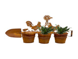 Three Pot Wall Planter On Shovel W Chooks 60x30cm V637-71626PLN