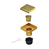 10x10cm Square Shower Drain with Grid Pattern Grate Brushed Gold 304SS, CUPC Certified with Hair V63-955581