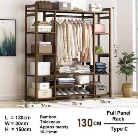 Bamboo Clothes Rack Garment Closet Storage Organizer Hanging Rail Shelf Dress room 130cm V255-QBYMJ-130