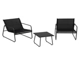 Gardeon Outdoor Bistro Set 3 Piece Patio Furniture Textilene Chairs Glass Table ODF-BISTRO-TEX-BK
