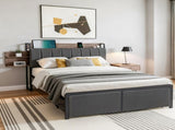 Artiss Metal Bed Frame Double Size with 2-Tier Hidden Storage with Charging Station MBED-C-SOT-D-GY-ABC