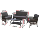 Gardeon 4PCS Outdoor Sofa Set with Storage Cover Wicker Harp Chair Table Grey ODF-RATTAN-HARP-GE-AB-COVER