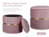 2X Side Table Storage Ottoman - Velvet Padded Stool Vanity Footstool REMI Pink V274-FT-VR-352VASS-PK