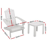 Gardeon 3PC Adirondack Outdoor Table and Chairs Wooden Beach Chair White FF-BEACH-UF-CH-WH-3PC