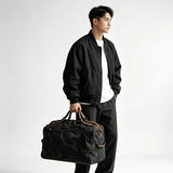 Retro Waxed Canvas Travel Bag, Large Capacity, Waterproof & Wear-Resistant, Crazy Horse Leather V1232-YLFBDJB-001