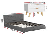 Artiss Upholstered Queen Gas Lift Storage Bed Frame with 2-Drawer Bedside Table Set BFRAME-SET-TIYO-BS-03