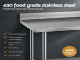 Cefito Stainless Steel Kitchen Bench w/ Splashback 1500x600MM 430 SSKB-430S-WHEEL-59H