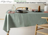 Vintage Design Homewares Helm Green Washed Linen Cotton Tablecloth 130cm x 180cm V442-HIN-TABLEC-HELMLINENC180CM-GREEN-RE