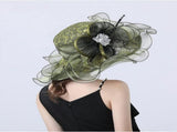 Organza Church Fascinator Wedding Tea Party Derby Hats for Women Flower Wide Brim Sun Hat V1366-AZ2-W-19983