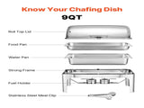 Roll Top Chafing Dish Buffet Complete Set, 9Qt Stainless Steel Chafer with Full Size Pan, Rectangle V952-ZFXQFGK1JTYSNU6QFV0