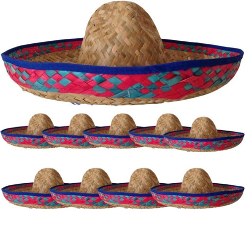 10x Mexican SOMBRERO Fancy Dress Straw Party Costume Hat Cap Spanish BULK V563-SOMBREROHAT-10