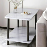 SOGA 60cm White Ceramic Side Table Stone Pattern Modern Design with Metal Legs SIDETAB36