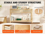 Rattan Table with 2 Storage Drawers, Rattan Entryway Table with Natural Rattan Sliding Door, V952-TBXGZ2CMSYGBWFU0TV0
