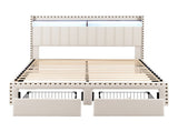 Artiss Queen Upholstered Bed Frame with Shelf Storage Drawers Charging Station Mood Lighting Linen BFRAME-G-NOUVEA-Q-BG-ABC