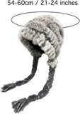 Women's Thick Rabbit Fur Knit Beanie Hat with Nordic Braids for Winter Warm, Ear Protection Thermal V1258-DP02-F-887