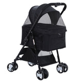 i.Pet Pet Stroller Dog Pram Cat Carrier Travel Large Pushchair Foldable 4 Wheels Black PET-STROLLER-4WL-M-BK