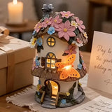 Butterfly Orange Mushroom Flower House Solar Light, resin waterproof fairytale design, automatic V1232-MGWD-001
