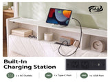 Artiss King Bed Frame with Storage, Charging Station & LED, White BFRAME-G-CORE-K-BK-ABC