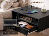 Artiss Floating Bedside Table with Charging Station Black Nightstand 1 Drawer FUR-S-BS-FLO-BK
