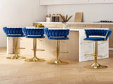2x Height Adjustable Swivel Bar Stool Velvet Golden Base Barstools Chairs Padded Seat- Blue V255-GP1762-BLUE