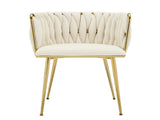 Set of 2 Velvet Upholstered Woven Dining Chairs with Golden Metal Legs, Beige V1127-AU-DC01-BGE