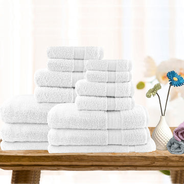 14pc light weight soft cotton bath towel set white V517-ST14PC-W