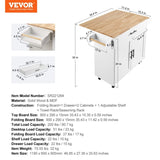 VEVOR Kitchen Island Cart with Solid Wood Top, 900mm Width Mobile Carts with Storage Cabinet, V952-YDKCFDXJMDB12OVNIV0