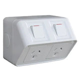Hager GPO Switched Outlet Weatherproof Surface Mount 2 Gang 10A 250V 1 Pole IP53 Light Grey WBWP2S V1202-V1-HAGWBWP2S