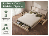 Artiss King Upholstered Bed Frame with 3 Storage Drawers Wingback Headboard Heavy Duty Metal BFRAME-G-SEAN-K-BG-ABCD