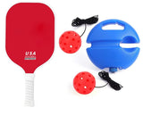 4-Piece Red Pickleball Training Set - Lightweight Fibreglass Paddle with TPU Edge, Rebound Trainer V888-ELOSUNG55745