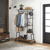 Clothing Garment Rack on Wheels with 5-Tier, Industrial Pipe Style, Rustic Brown V178-11284