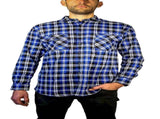 Mens 100% Cotton Flannelette Shirt Long Sleeve Check Authentic Flannel - Denim - 4XL V563-FS-FP22-45-4XL