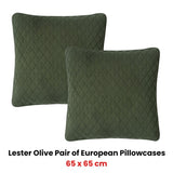 Bianca Pair of Lester Olive Velvet European Pillowcases 65 x 65cm V442-BCA-PILLOWC-LESTER-OLIVE-EU