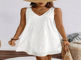 Women's V-neck summer casual beach skirt vacation sleeveless sun skirt white XL size V1366-AZ2-W-14440
