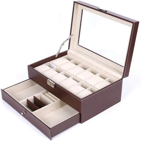 12 Slot PU Leather Lockable Watch and Jewelry Storage Boxes V178-84503