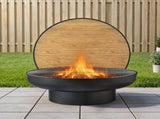 Grillz Fire Pit Table with Lid Deep Fire Bowl Wood Burning BBQ Grill for Backyard Camping Patio FPIT-YH-BBQ-WD