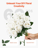VEVOR 60 Pcs White Rose Artificial Flowers Realistic Bouquet for Xmas Home Decor V952-RZMGHSBS60PC37DSG001V0