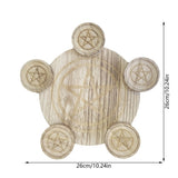 Candlestick Altar Candle Holder with Pentacle Altar Plate Table Tray, Wooden Disc Candle Holder for V1369-AZ3-W-22418