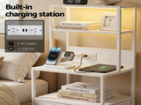 Artiss Bedside Table Tall Nightstand with Charging Station Drawers LED White FUR-V-BS01-LED-WH