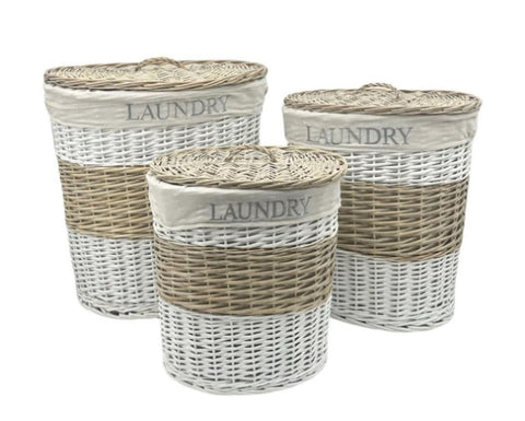 Set 3 Hampton Willow Round Laundry Basket 52x55cm V637-WDB35430